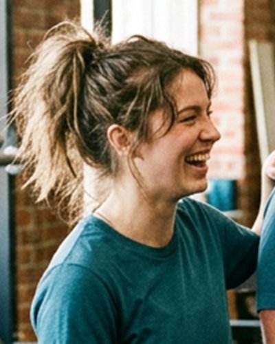 Retrato de Agustina Pereyra, entrenadora de musculación, sonriendo.